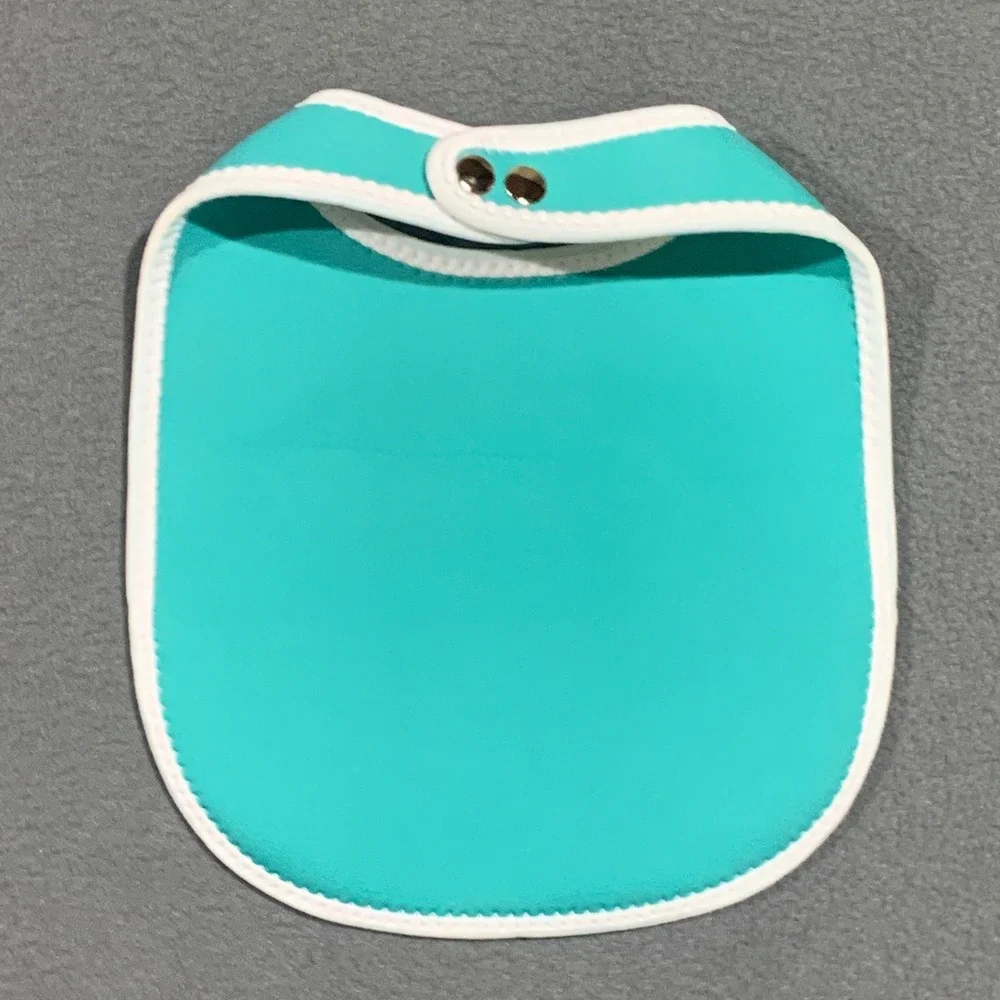 Little‎ Spoon Stay Dry Neoprene 1Baby Bib Feeding Teal White Pocket Snap Closure